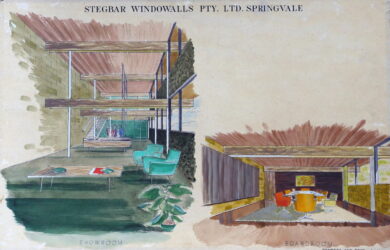 Interior Perspective, Stegbar Windowalls, Springvale, date unknown Robin Boyd. © estate of Robin Boyd.