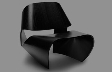 Brodie Neill, Cowrie Chair, 2013, Plywood faced with Ebonised Ash, 750 x 740 x H 640mm. Image courtesy the artist.