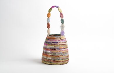 Aunty’s Bag, 2023 Raffia, ribbon 210mm L x 220mm W x 550mm H