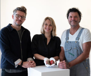 Woollahra Small Sculpture Prize 2023 judges Blak Douglas and Alex Seton with Gallery Director Pippa Mott with winning work. Credit: Havard Sagenjpg