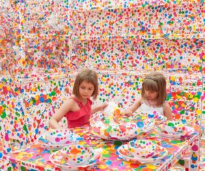 Yayoi Kusama / Japan b.1929 / The Obliteration Room (installation view) 2002–present / Furniture, white paint, dot stickers / Dimensions variable / Collaboration between Yayoi Kusama and Queensland Art Gallery. Commissioned by the Queensland Art Gallery. Gift of the artist through the Queensland Art Gallery Foundation 2012 / Collection: QAGOMA, Brisbane / © Yayoi Kusama / Photograph: N Harth © QAGOMA