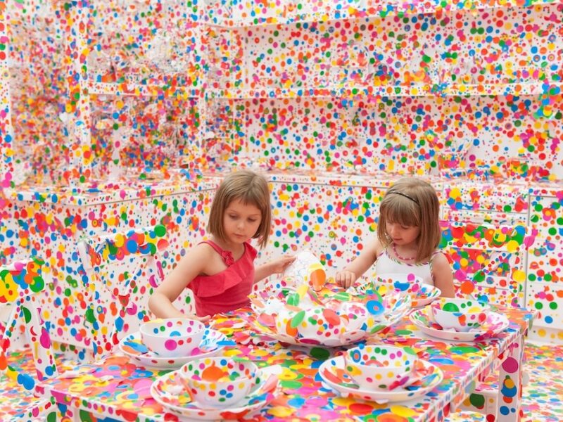Yayoi Kusama / Japan b.1929 / The Obliteration Room (installation view) 2002–present / Furniture, white paint, dot stickers / Dimensions variable / Collaboration between Yayoi Kusama and Queensland Art Gallery. Commissioned by the Queensland Art Gallery. Gift of the artist through the Queensland Art Gallery Foundation 2012 / Collection: QAGOMA, Brisbane / © Yayoi Kusama / Photograph: N Harth © QAGOMA