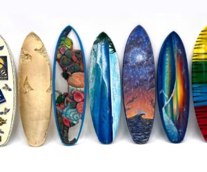 Art for Oceans – Surfboard Auction: Surfboards up for auction.