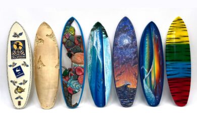Art for Oceans – Surfboard Auction: Surfboards up for auction.