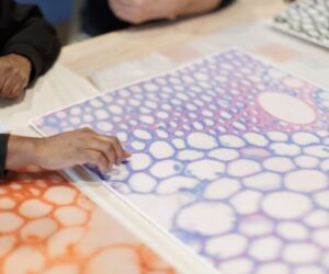 Making inks and testing pigments at Kaiela Arts studio. Photo by James Henry