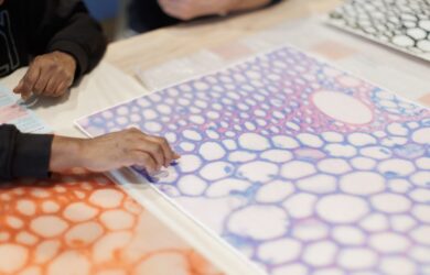 Making inks and testing pigments at Kaiela Arts studio. Photo by James Henry