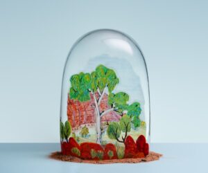 Kathy Inkamala, Mt Gillen, 2025, watercolour, gouache, glass paint on glass. Photographer: Connor Patterson.