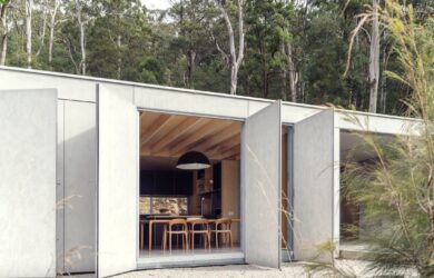 White pebbles forming fire break around house in bushland, photographed for issue 106: Flame Trees by Justin Alexander.