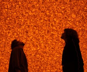 Olafur Eliasson / Denmark b.1967 / Presence (detail) 2025 / Stainless steel, aluminium, monofrequency lights, printed textile wedges, aluminium perforated sheets, mirror foil, glass mirror, wood / Dimensions variable / Courtesy: The artist; neugerriemschneider, Berlin; and Tanya Bonakdar Gallery, New York / © 2025 Olafur Eliasson / Photograph: Studio Olafur Eliasson