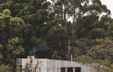 Louvred windows at the end of the indoor walkway and bathroom pull cooling bay breezes through the house, photographed for issue 107: Assemblage by Adam Gibson.