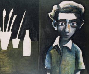 Charles Blackman Self Portrait 1956 enamel on litho paper on hardboard 96.5 x 133.5 cm Heide Museum of Modern Art, Melbourne Purchased from John and Sunday Reed 1980 © Charles Blackman Family Trust