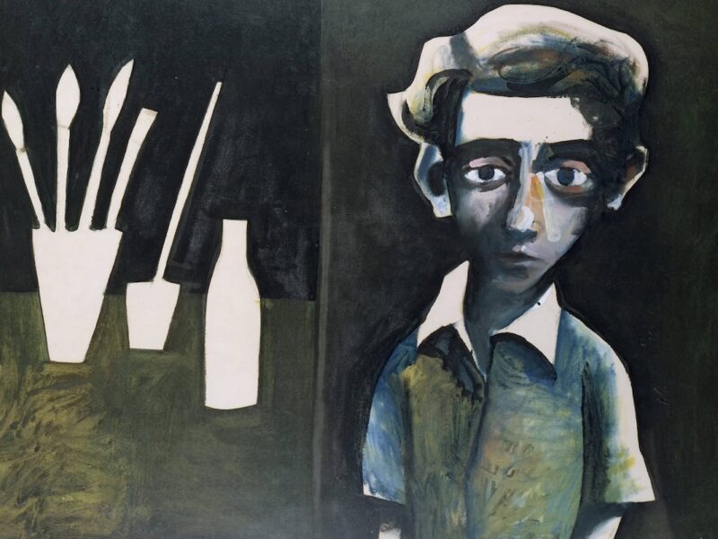 Charles Blackman Self Portrait 1956 enamel on litho paper on hardboard 96.5 x 133.5 cm Heide Museum of Modern Art, Melbourne Purchased from John and Sunday Reed 1980 © Charles Blackman Family Trust