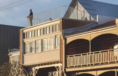 Upper-floor living space and terrace at Fort House overlooking the city, harbour and beach, photographed for issue 108: Out Look by Clinton Weaver.