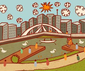 Illustration style image of the Birrarung Mar area on the Yarra River